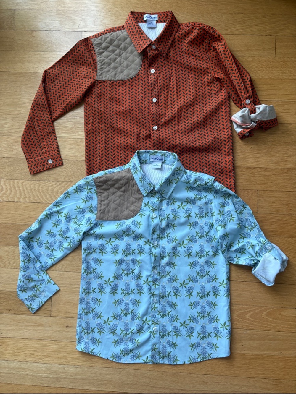 BlueQuail size 6, Boys Orange Geometric & Bluebonnet button Down Shirts (Pair)